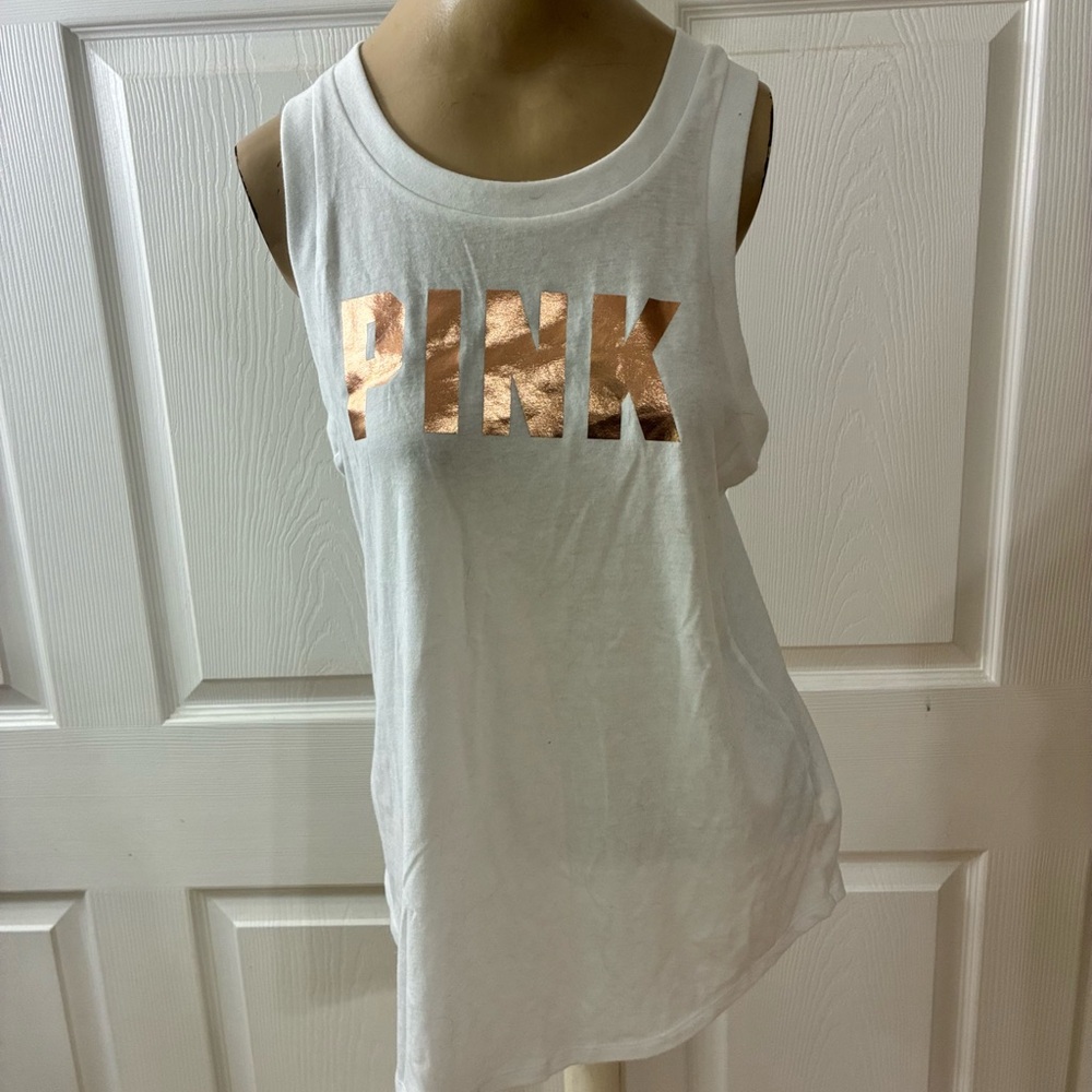 PINK Victoria's Secret White and Gold Tank Top